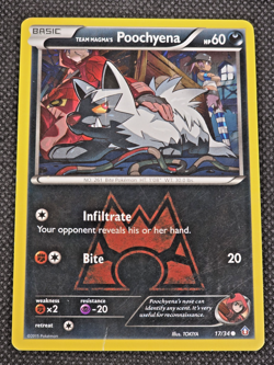 Team Magma's Poochyena Common DCR Double Crisis 17/34 Pokemon Card LP -- L28 - Image 1