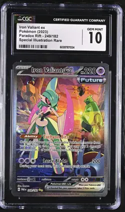 CGC 10 GEM MINT Iron Valiant ex 249/182 Paradox Rift Spec. Illust. Rare Pokemon - Image 1