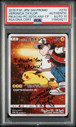Reds Pikachu 270/SM-P Pokemon Center Japanese Veronica Taylor Signed PSA 10 AUTO - Image 1
