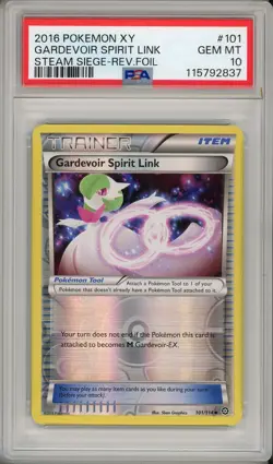 2016 Pokemon XY Steam Siege Gardevoir Spirit Link Reverse Holo #101 PSA 10 Pop 5 - Image 1