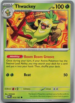 Thwackey 015/167 Common Twilight Masquerade Pokemon Near Mint - Image 1