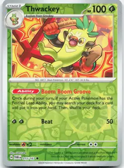 Thwackey 015/167 Common Twilight Masquerade Pokemon Reverse Holo Near Mint - Image 1