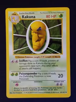 Kakuna 33/102 Uncommon Base Set Shadowless Pokemon Lightly Played #3 - Image 1