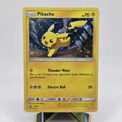 2017 Pokemon SM Black Star Promo #SM81 Pikachu Holo Card With SWIRL - Image 1