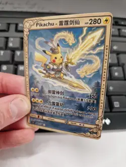 Pikachu Lightning Sword Warrior Full Art Holo Card Pokemon Fan Display - Image 2