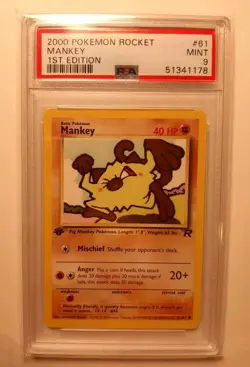 2000 Pokemon - 1st Edition Mankey Non Holo - Team Rocket 61/82 PSA 9 Mint! WOTC - Image 1