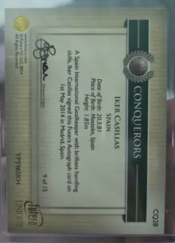 2014 Futera Unique Conquerors Autograph Iker Casillas On card Auto 9/15 CQ28 - Image 2
