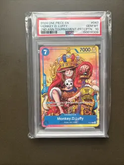 2024 One Piece EN Promos Monkey D. Luffy #043 2nd Anniversary PRTCPTN PSA 10 - Image 1