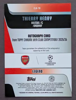 2025-26 Topps Chrome UEFA CC Thierry Henry Legends Auto Gold Lava Refractor #/50 - Image 2