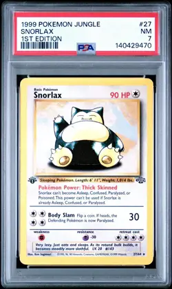 1999 Pokemon Snorlax - 1st Edition Non-Holo Rare Jungle Card 27/64 - PSA 7 - Image 5