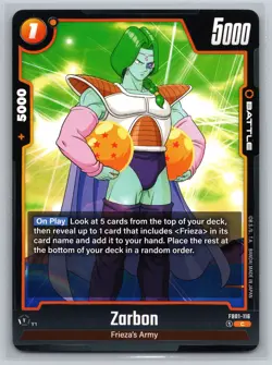 Zarbon FB01-116 C Frieza's Army Battle Card Dragon Ball Super Fusion World - Image 1