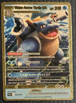 Pokemon Blastoise GX 240hp Gold Foil Fan Art Collector Card TCG - Image 1
