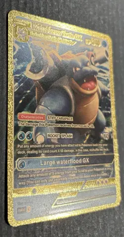 Pokemon Blastoise GX 240hp Gold Foil Fan Art Collector Card TCG - Image 2