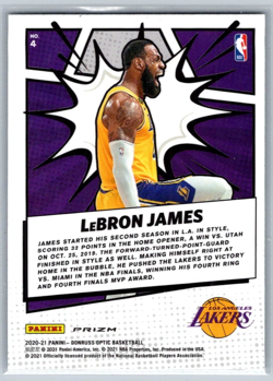 2020-21 Donruss Optic #4 LeBron James My House Holo Silver Prizm Lakers - Image 2