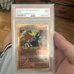 2000 Pokemon Japanese Neo 2 Promo Reverse Holo Entei #244 PSA 9 MINT - Image 1