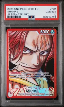 2024 ONE PIECE OP09-EMPERORS IN THE NEW WORLD ALTERNATE ART #001 SHANKS PSA 10 - Image 1
