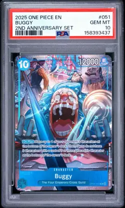 2025 ONE PIECE ENGLISH VERSION 2ND ANNIVERSARY SET #051 BUGGY PSA 10 - Image 1