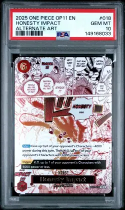 2025 ONE PIECE OP11-018 HONESTY IMPACT ALTERNATE ART EVENT KOBY ENGLISH PSA 10 - Image 1