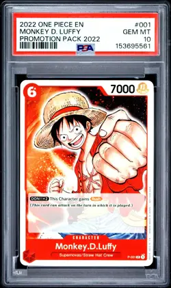 2022 One Piece Monkey D. Luffy Promotion P-001 Promo #001 PRE-ERRATA PSA 10 Gem - Image 1