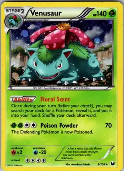 Venusaur 3/108 Holo Rare Dark Explorers Pokemon Damaged - Image 1