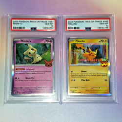 PSA 10 Pokemon 2023 Mimikyu & Pikachu Trick or Trade Sequential Certs - Image 1
