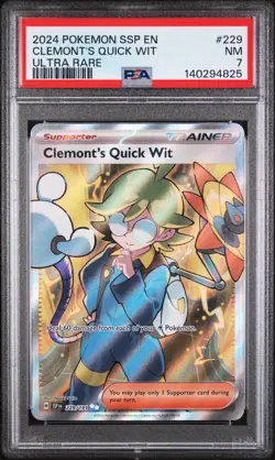 Clemont's Quick Wit 229/191 Ssp En Surging Sparks Pokemon PSA 7 - Image 1