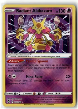 Radiant Alakazam 059/195 Radiant Rare Silver Tempest Pokemon Holo Near Mint - Image 1
