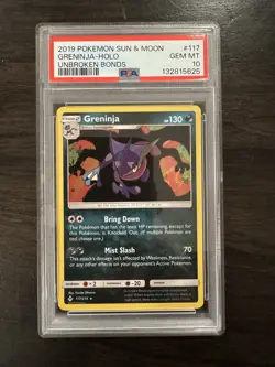 2019 POKEMON SUN & MOON UNBROKEN BONDS 117 GRENINJA HOLO PSA 10 LOW POP GEM MINT - Image 1