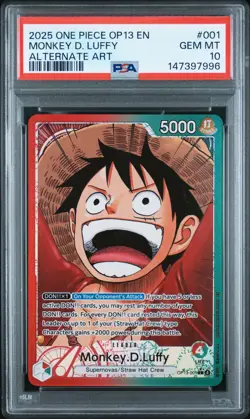 2025 ONE PIECE OP13-CARRYING ON HIS WILL ALTERNATE ART MONKEY D. LUFFY PSA 10 - Image 1