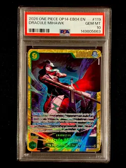 One Piece Dracule Mihawk OP14-119 PSA 10 EN Secret Rare Foil - Image 1