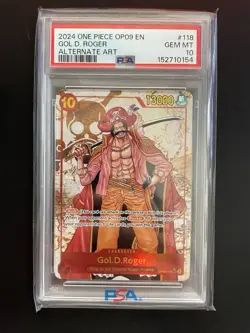 PSA 10 Gem Mint Gol D. Roger One Piece Op09 #118 Alternate Art Sec Foil English - Image 1