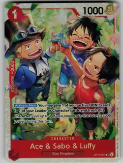 Ace & Sabo & Luffy Holo OP13-007 Carrying On His Will One Piece TCG - Image 1