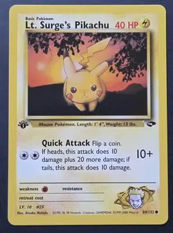 LT. SURGE’S PIKACHU - 1st Edition Gym Challenge - 84/132 -Common Pokemon LP-NM - Image 1
