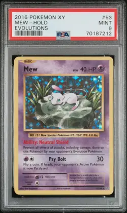 2016 POKEMON XY EVOLUTIONS #53 MEW-HOLO PSA 9 MINT - Image 1