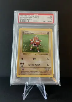 1999 POKEMON BASE SET SHADOWLESS #7 HITMONCHAN-HOLO PSA 9 - Image 1