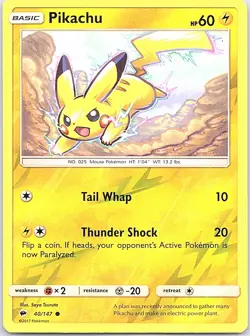 Pikachu 40/147 Common Burning Shadows Pokemon Reverse Holo Lightly Played - Image 1