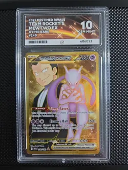Pokemon Team Rocket's Mewtwo EX 240/182 ACE 10 Destined Rivals Hyper Rare Gold - Image 1