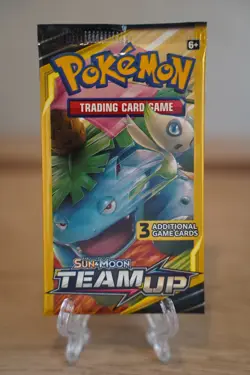 7.68g Pokemon TCG Team Up Mini Booster Pack 3 Card Celebi Venusaur Art Sealed - Image 1
