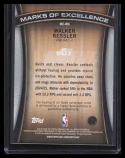 Walker Kessler 2025-26 Topps #ME-WK Marks of Excellence - Image 2