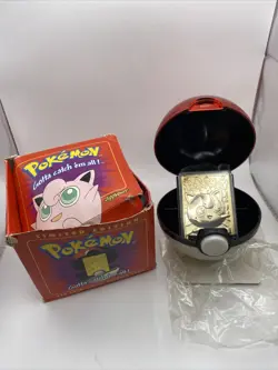 Pokemon Card Jigglypuff 23K Gold Plated 1999 Burger King in Box With Ball - Image 1