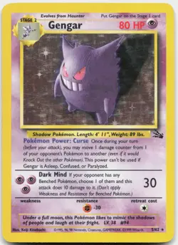 Gengar 5/62 Holo Rare Fossil Pokemon Unlimited Holo Heavily Played - Image 1