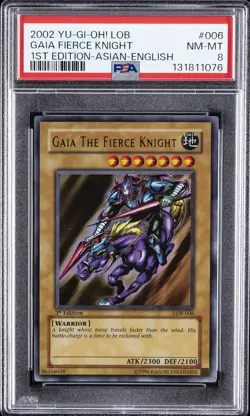 2002 YU-GI-OH! LOB-LEGEND OF BLUE EYES WHITE DRAGON GAIA THE FIERCE KNIGHT PSA 8 - Image 1