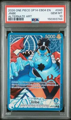 PSA 10 Jinbe Alternate Art Leader OP14-040 One Piece OP14 EB04 Alt Art GEM MT - Image 1