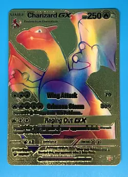 Rainbow Charizard GX Gold Foil HP250 Fan Art Card - Image 1