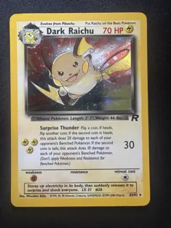 Dark Raichu Team Rocket 83/82 Holo Secret Rare Pokemon Card English Vintage 2000 - Image 1