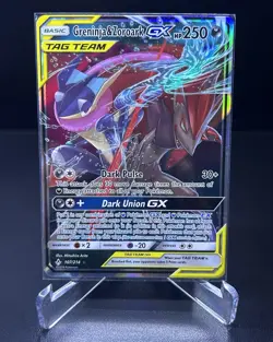 Pokemon TCG 2019 Unbroken Bonds Greninja & Zoroark GX 107/214 Holo UR EN - Image 1