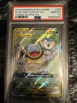 2019 POKEMON SUN & MOON COSMIC ECLIPSE FULL ART/BLASTOISE & PIPLUP GX PSA 10 - Image 1