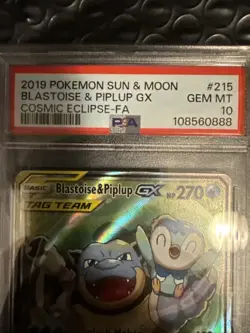 2019 POKEMON SUN & MOON COSMIC ECLIPSE FULL ART/BLASTOISE & PIPLUP GX PSA 10 - Image 2
