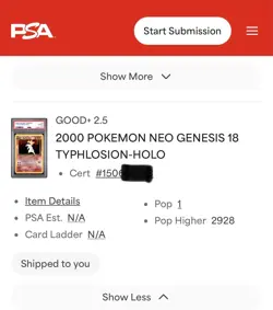 Typhlosion Holo Base Set Pokemon PSA 2.5 RARE Neo Genesis no Other card Like it - Image 2