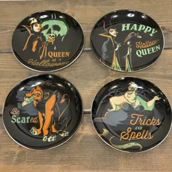 Disney Villains Halloween Plates 6" Snack Appetizer Plates Round Set of 4 - Image 1